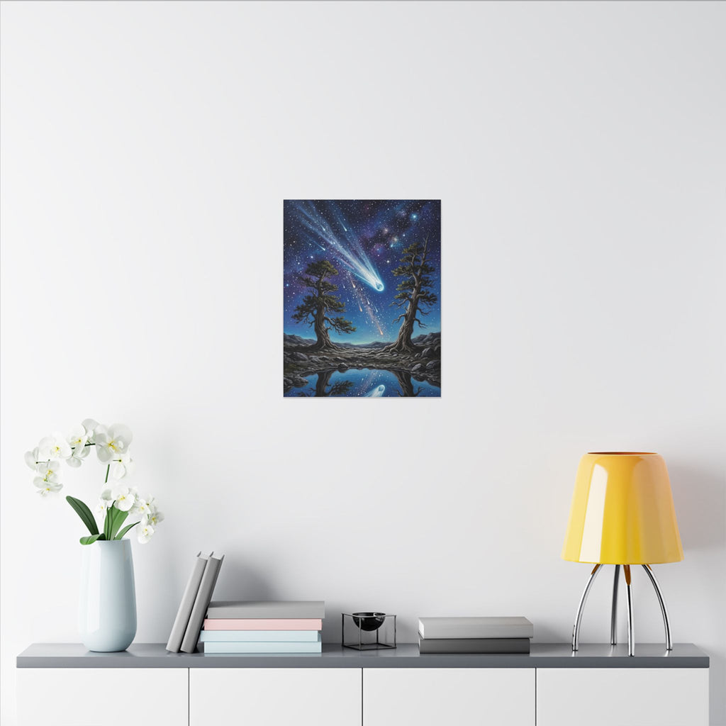 Celestial Reflection – Comet Night Sky Canvas Wall Art