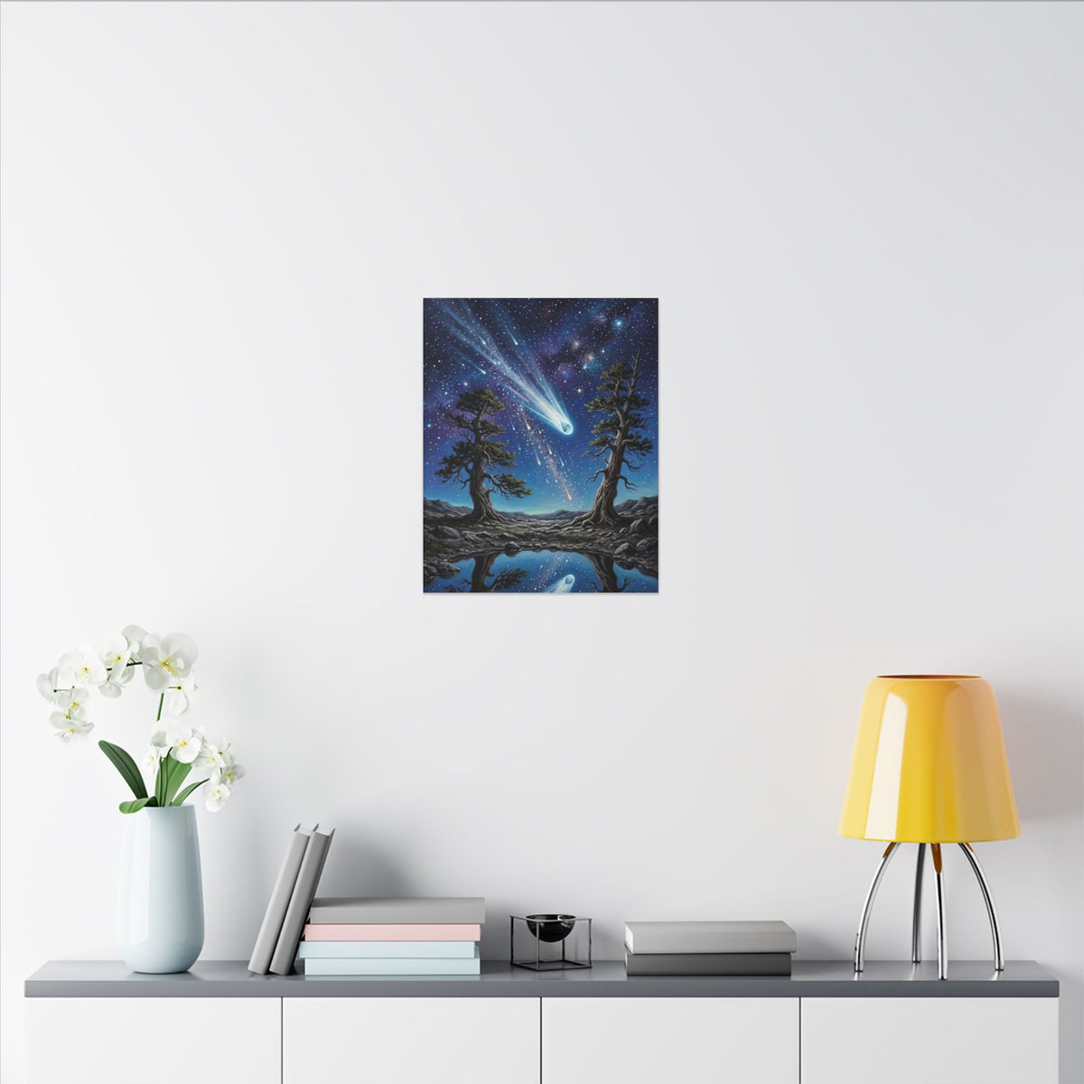 Celestial Reflection – Comet Night Sky Canvas Wall Art