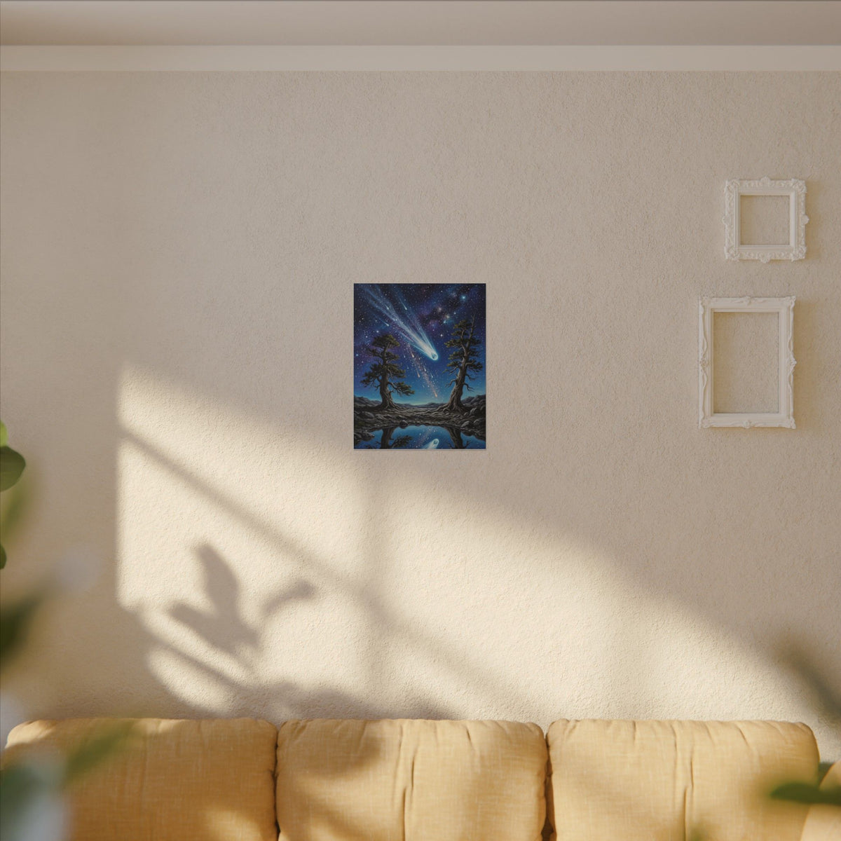 Celestial Reflection – Comet Night Sky Canvas Wall Art
