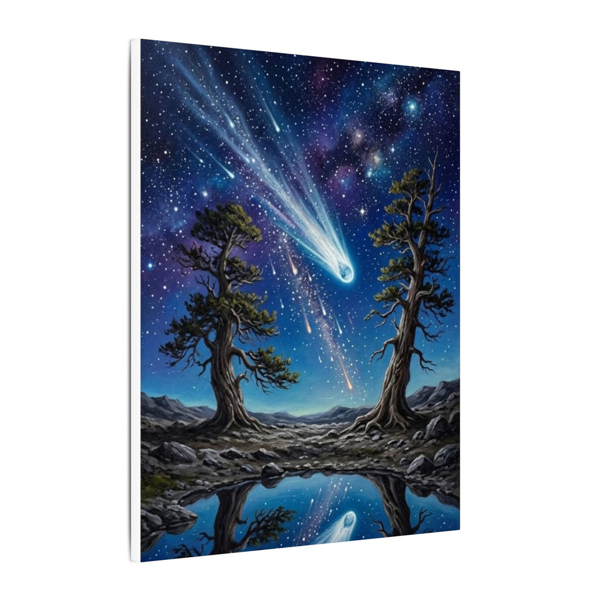 Celestial Reflection – Comet Night Sky Canvas Wall Art
