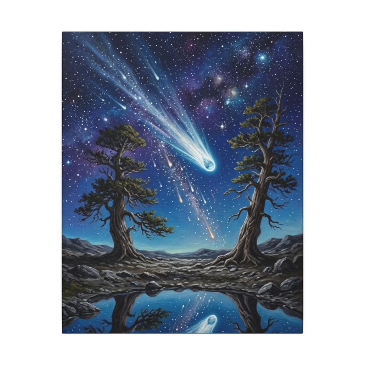 Celestial Reflection – Comet Night Sky Canvas Wall Art